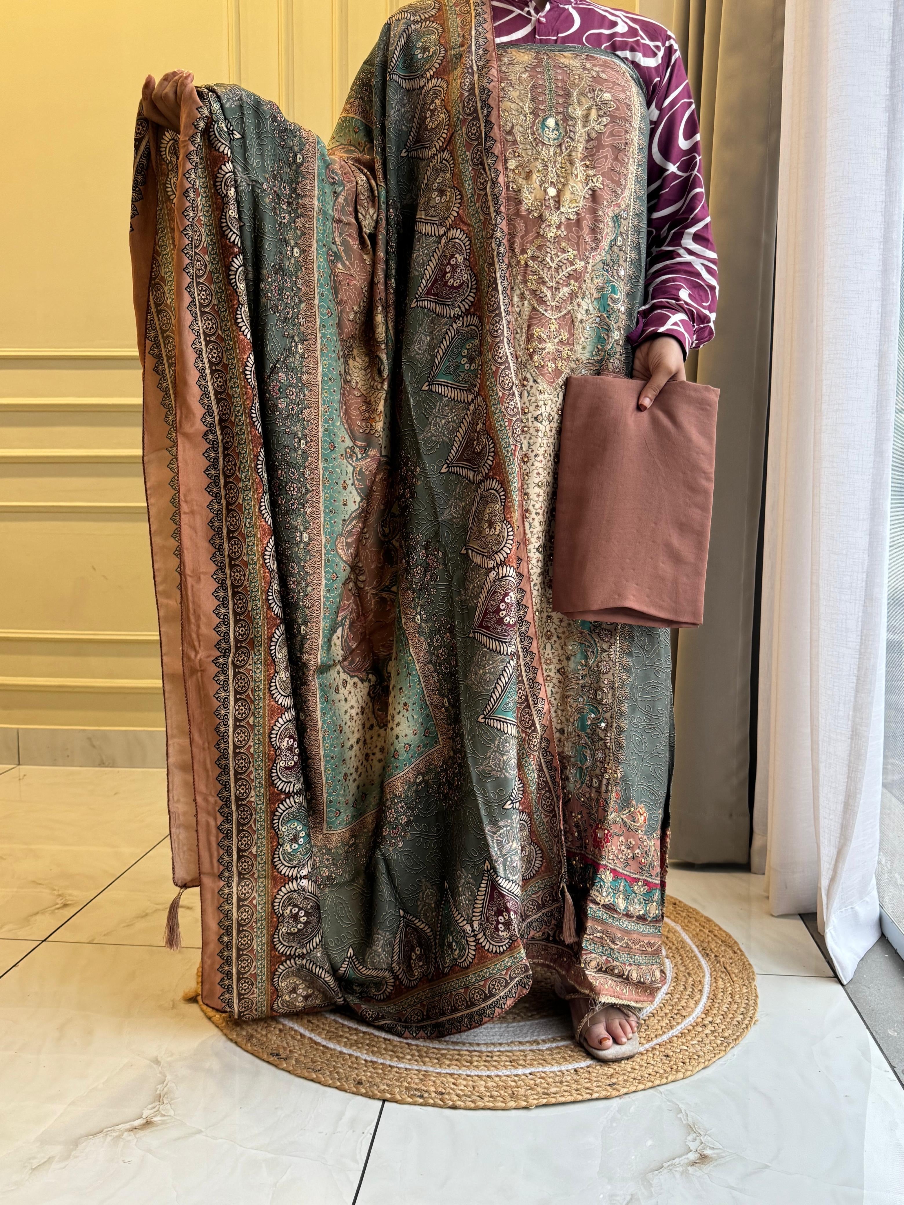 Muslin Suit with hand detailings-KT236
