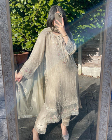 Embroidered goergette suit with georgette scalloped dupatta