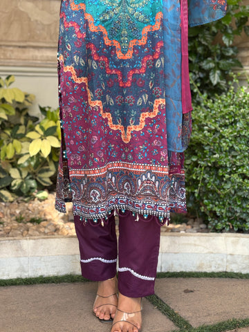 Floral Printed Ethnic Pak-Suit Ft. Chiffon/Cotton Dupatta-001
