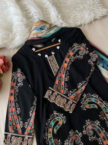 Cotton Straight Kurta-Black