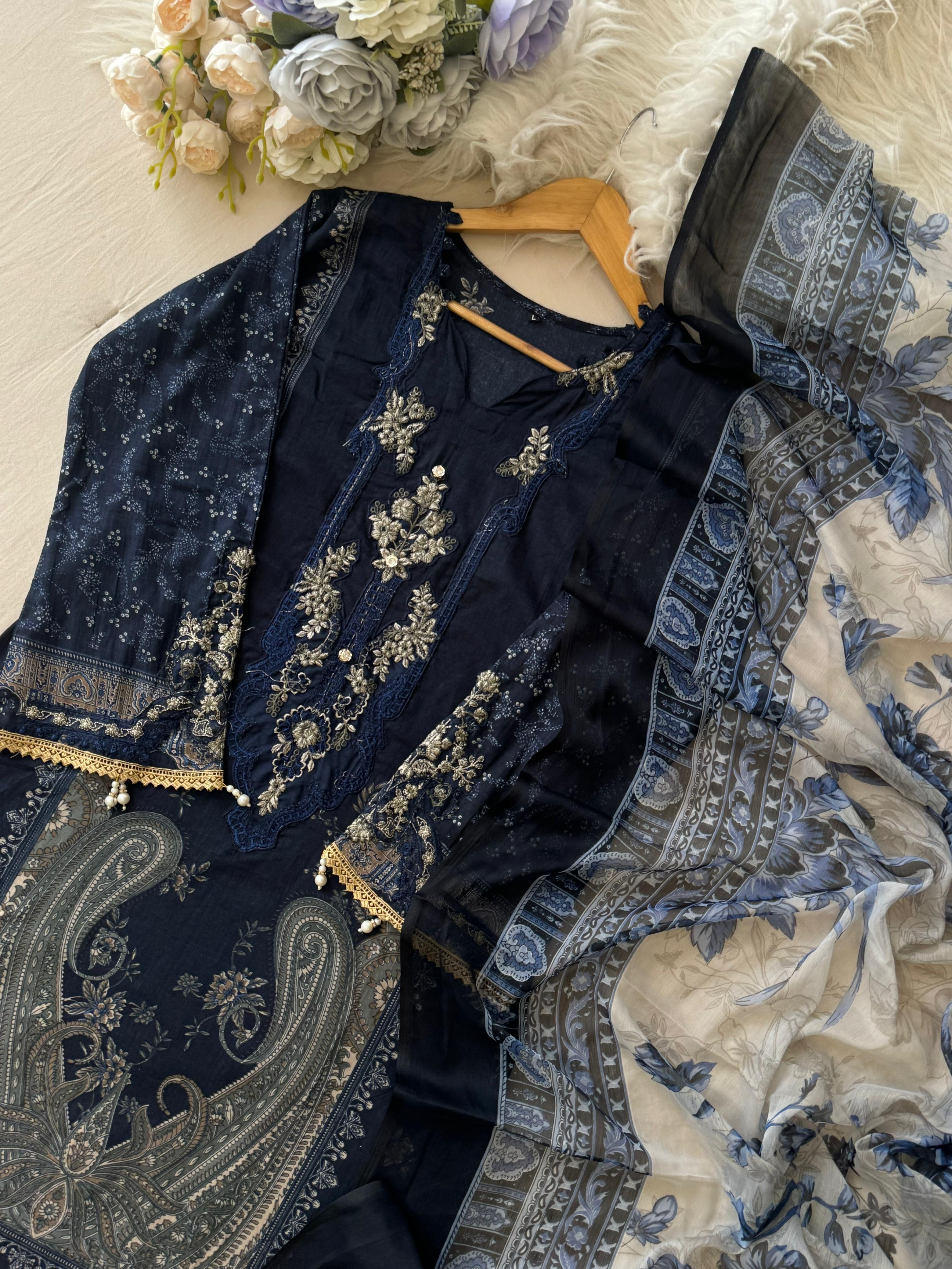 Blue Printed Pakistani Cotton Suit