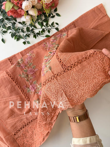 Chanderi Floral Embroidered Unstitched Suit