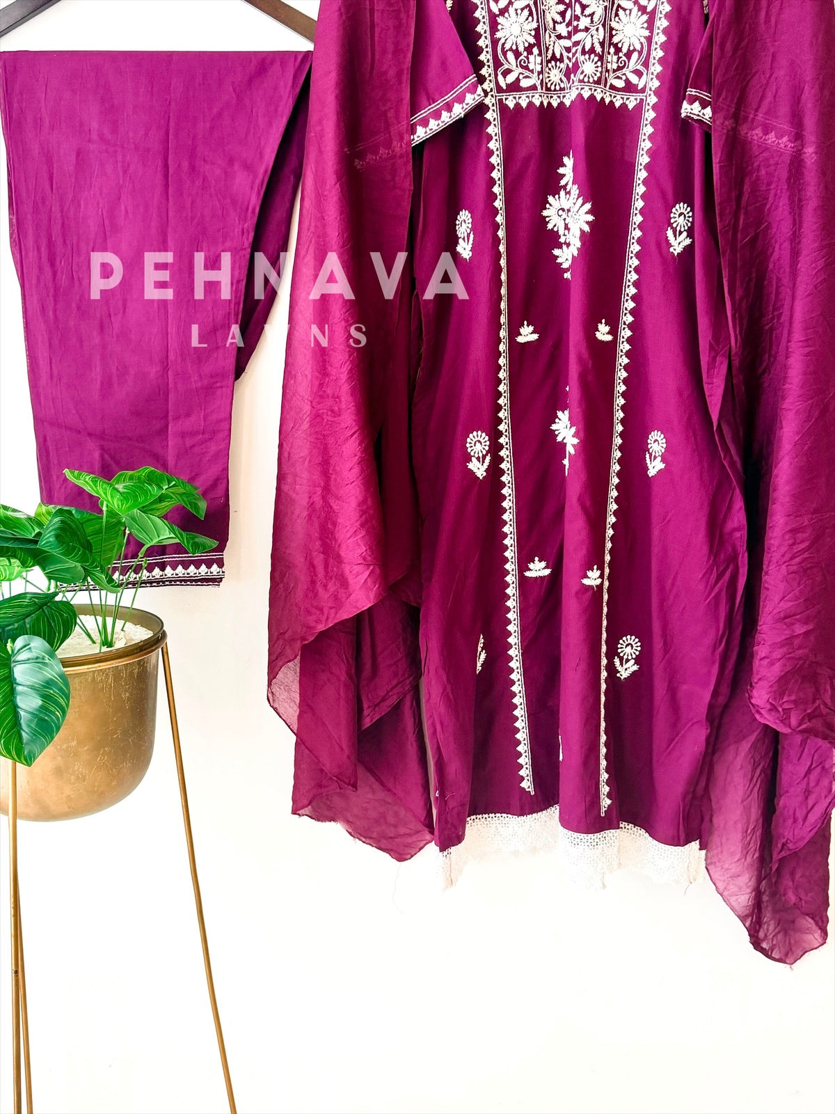 Panel Embroidered Three Piece Set