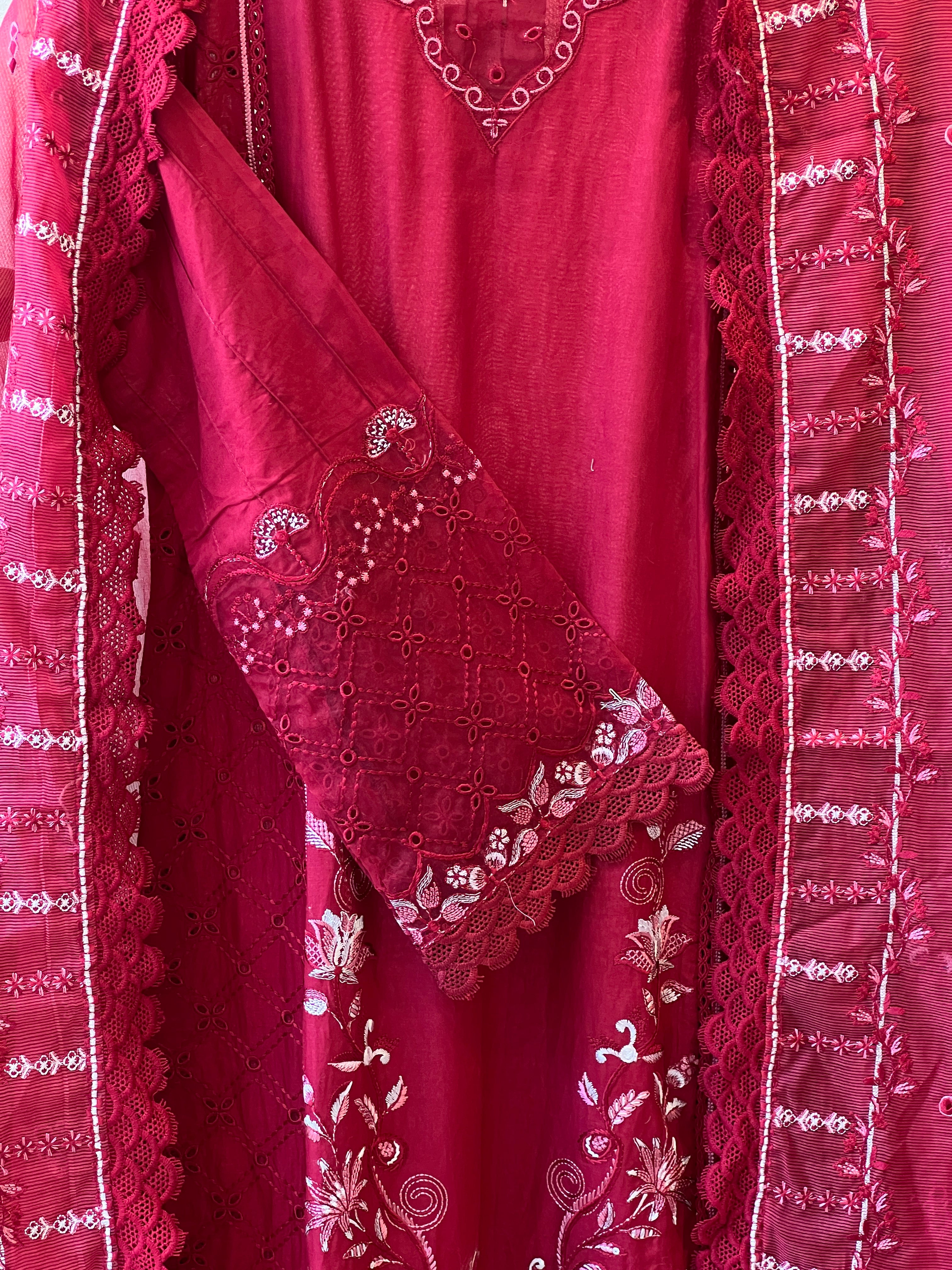 Azzal luxurious stitched embroidered suit - CRIMSON