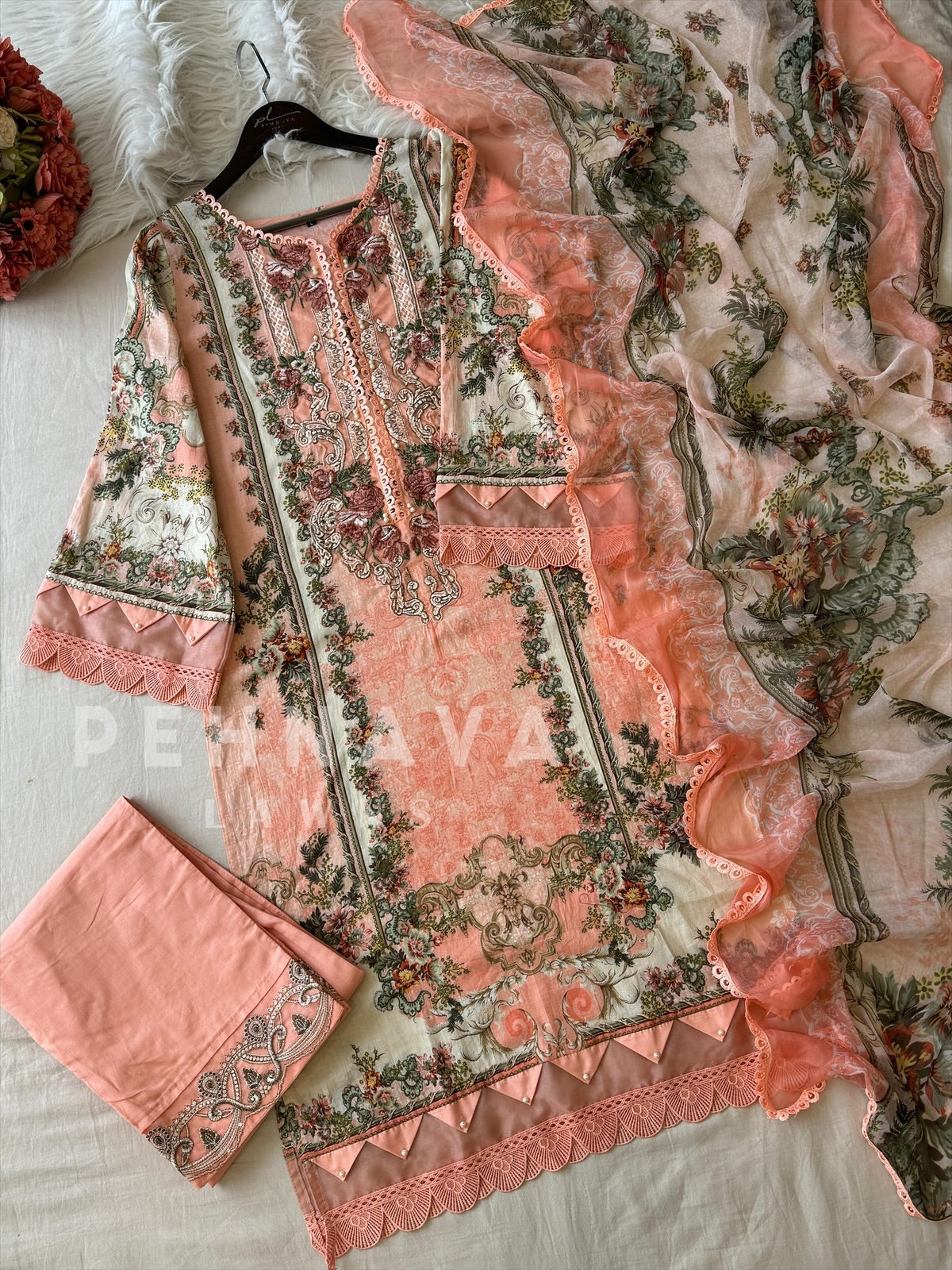 Cotton Lace Detail Suit Set-1486