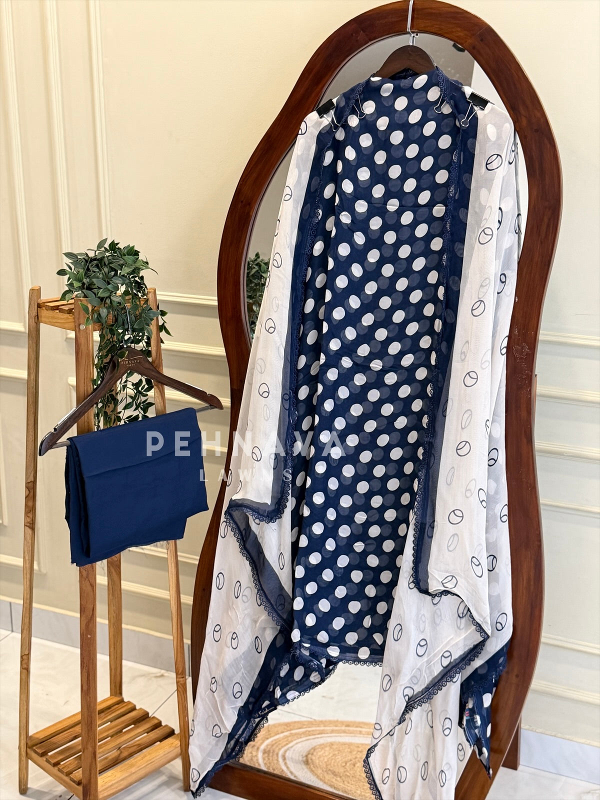 Polka Dot Unstitched Suit-3584