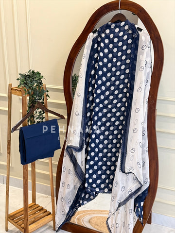 Polka Dot Unstitched Suit-3584