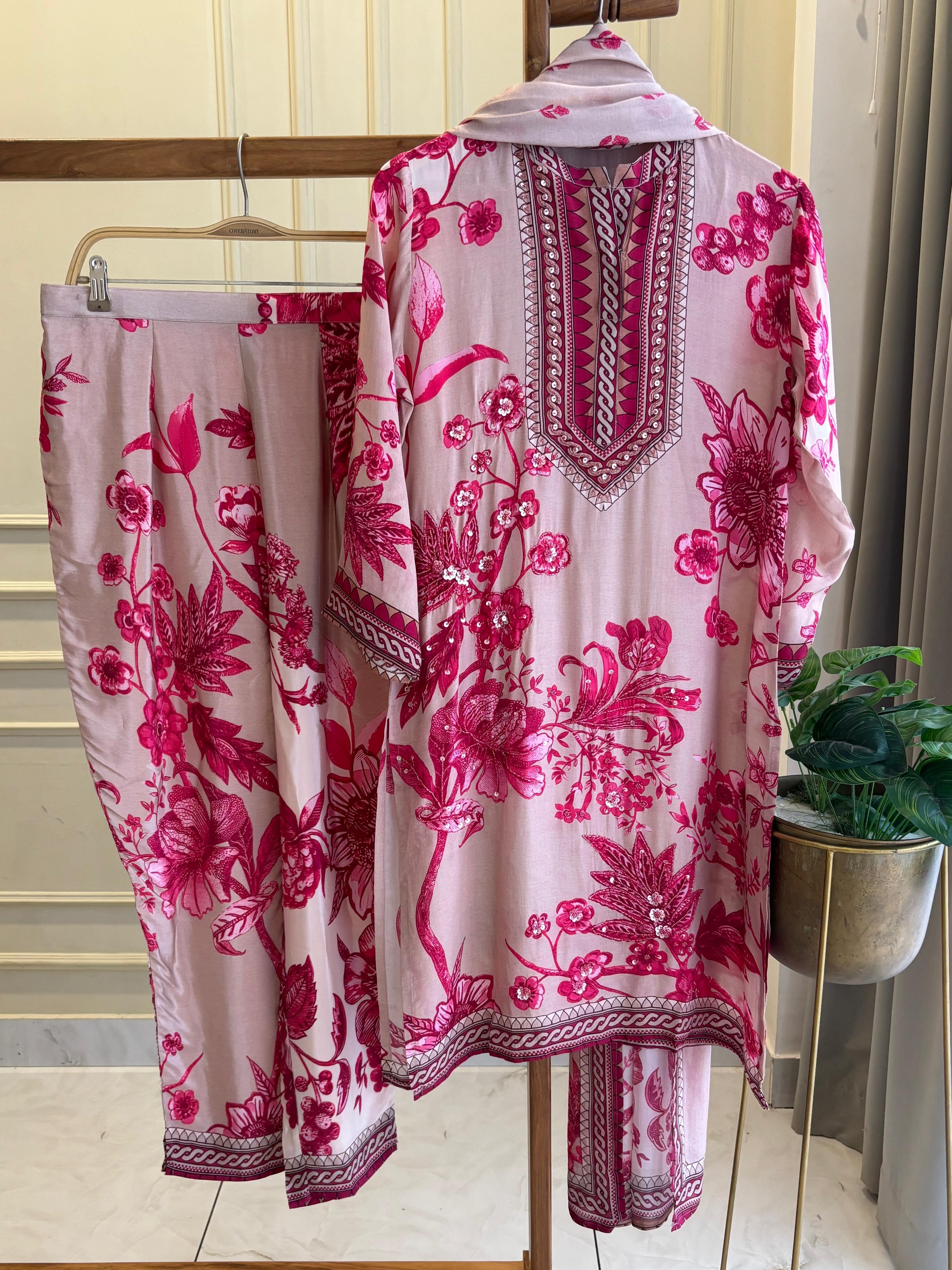 Premium Pink Floral kurta