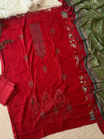 Fully embroidered Cotton suit Ft. Embroidered Dupatta-1267