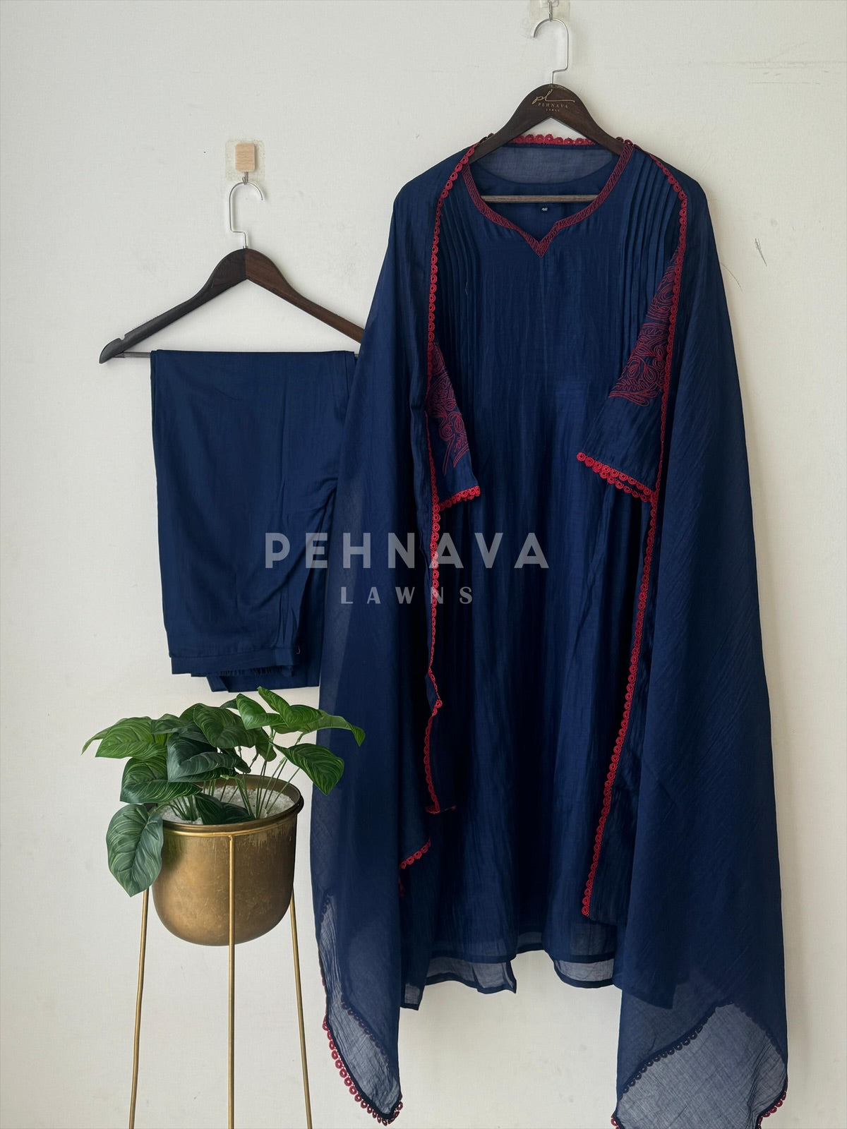 Pure chandheri Pleated Suit - Pehnava Lawns