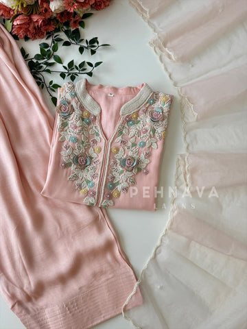 Premium Floral Beadwork Suit Set
