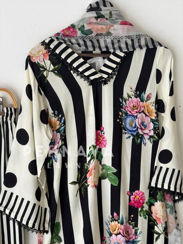 Striped Polka Dot Printed Suit LRC 375