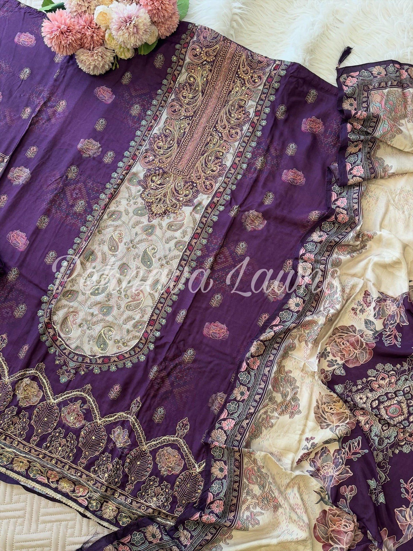 Pure  muslin with detailings  and muslin Dupatta-281