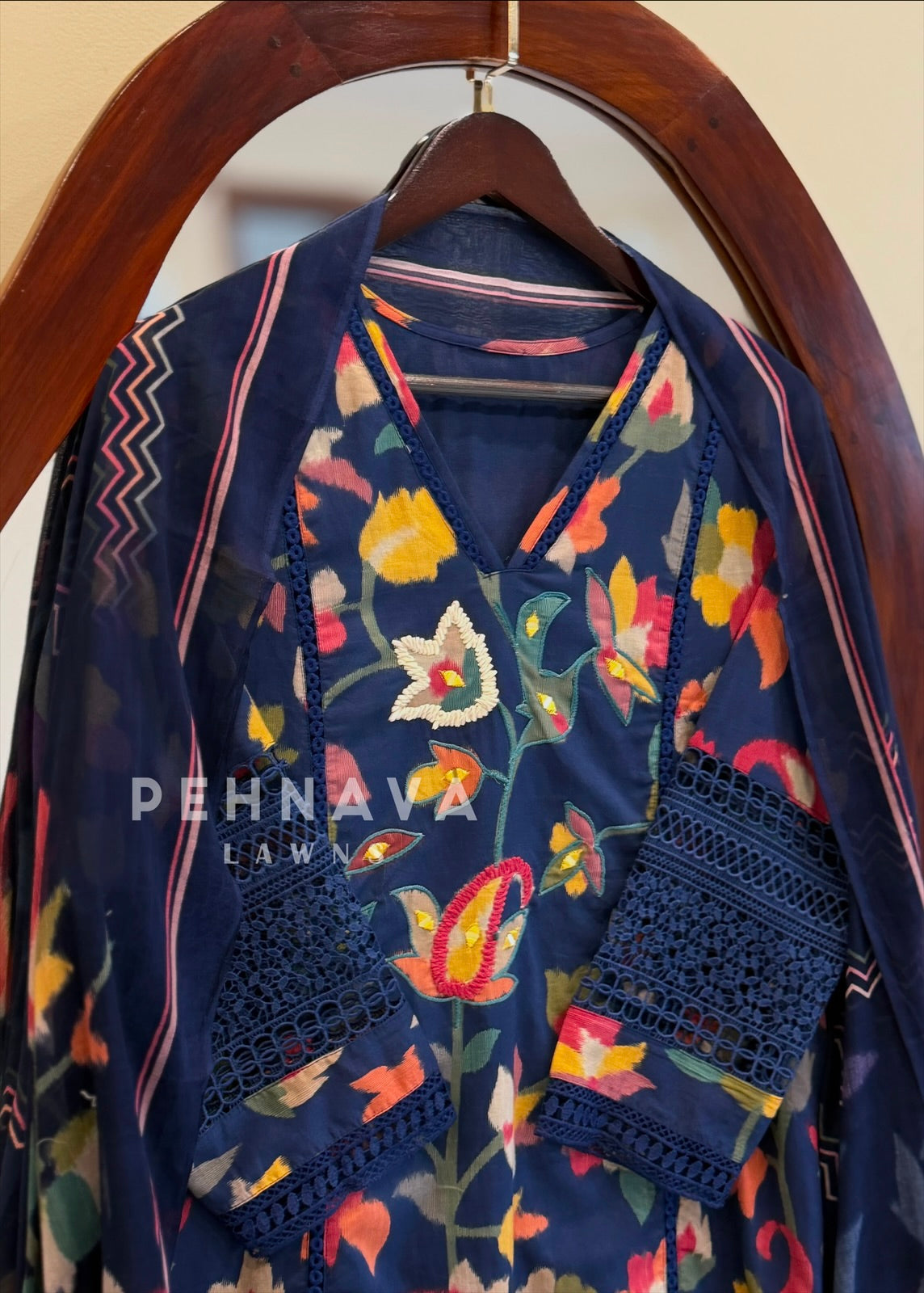 Floral Print Cotton Suit with Lace -Kani Muse223