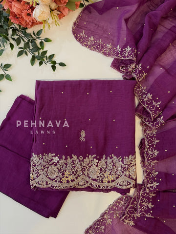 Chanderi Handworked Unstitched Suit-18566