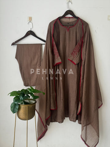 Pure chandheri Pleated Suit - Pehnava Lawns