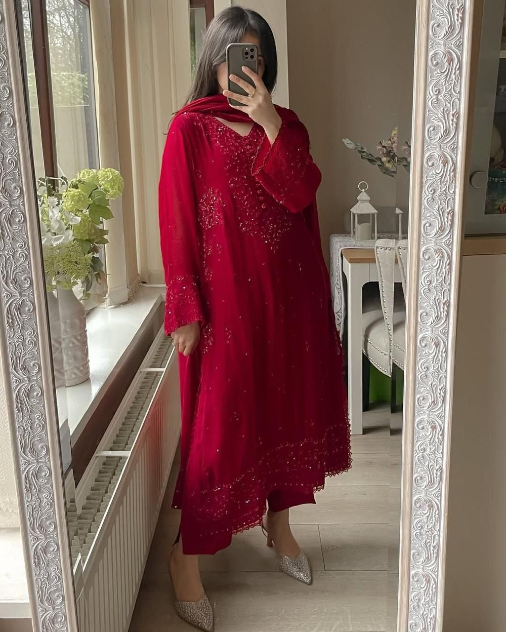 Georgette Red Party wear Dress