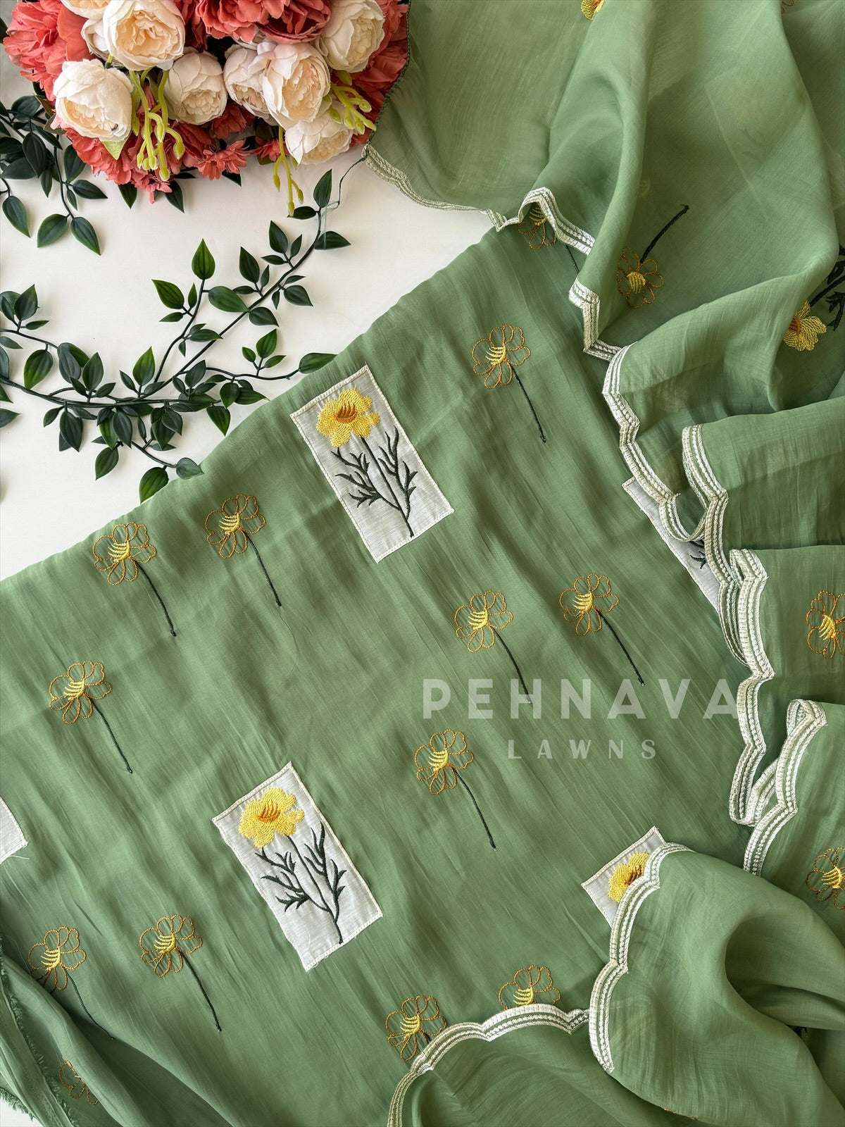Chanderi Embroidered Unstitched Suit-12771 - Pehnava Lawns