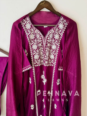 Panel Embroidered Three Piece Set