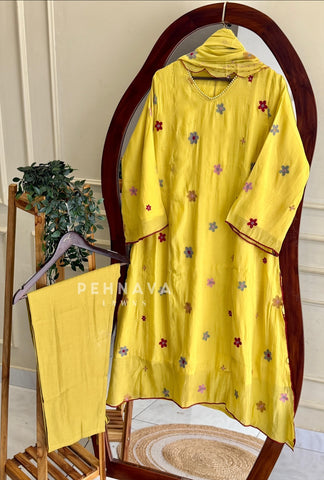 Floral Embroidered Three Piece Set