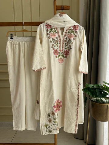 Floral Embroidery Cotton suit