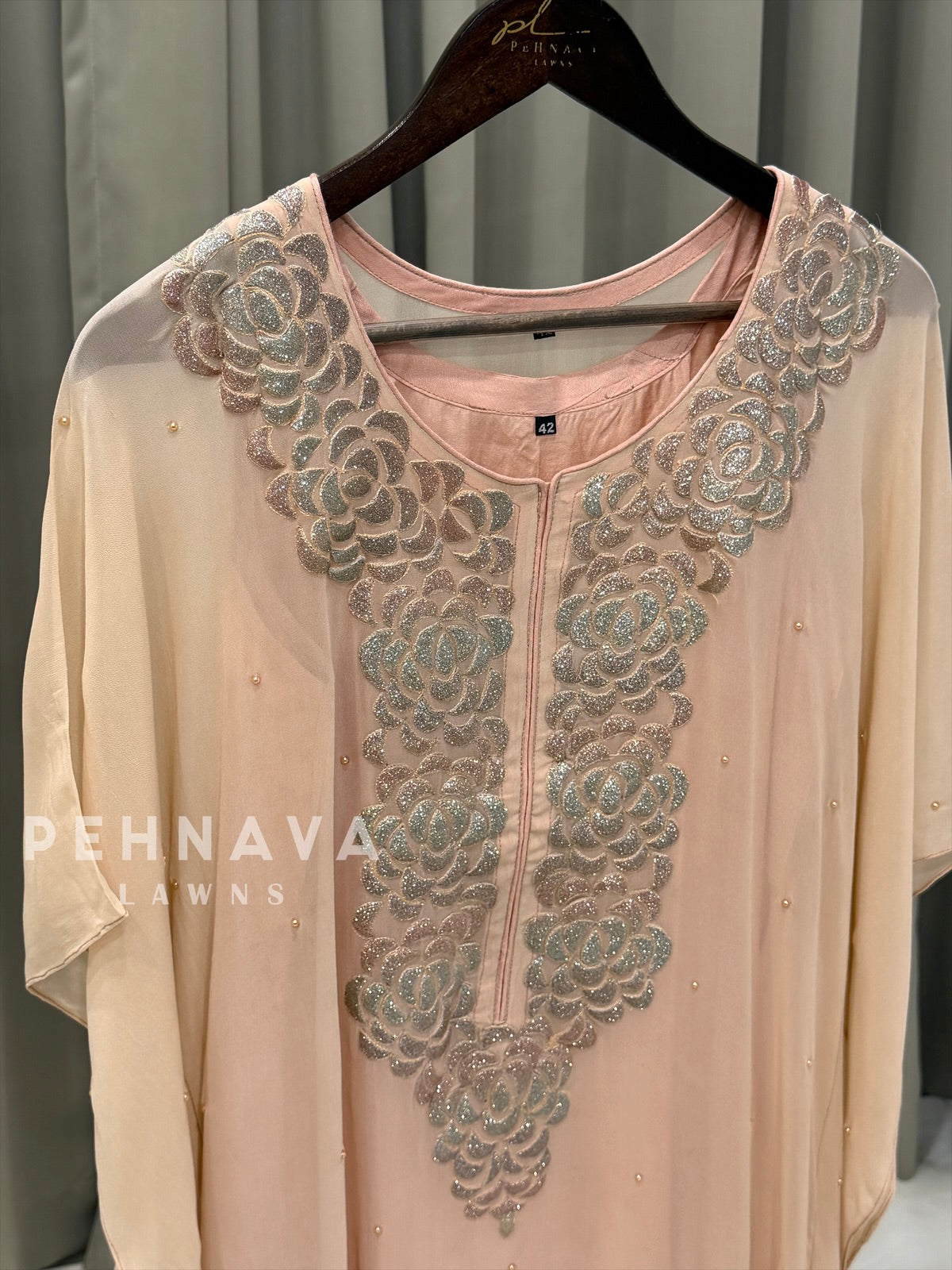 Glitter Applique Kaftan Suit