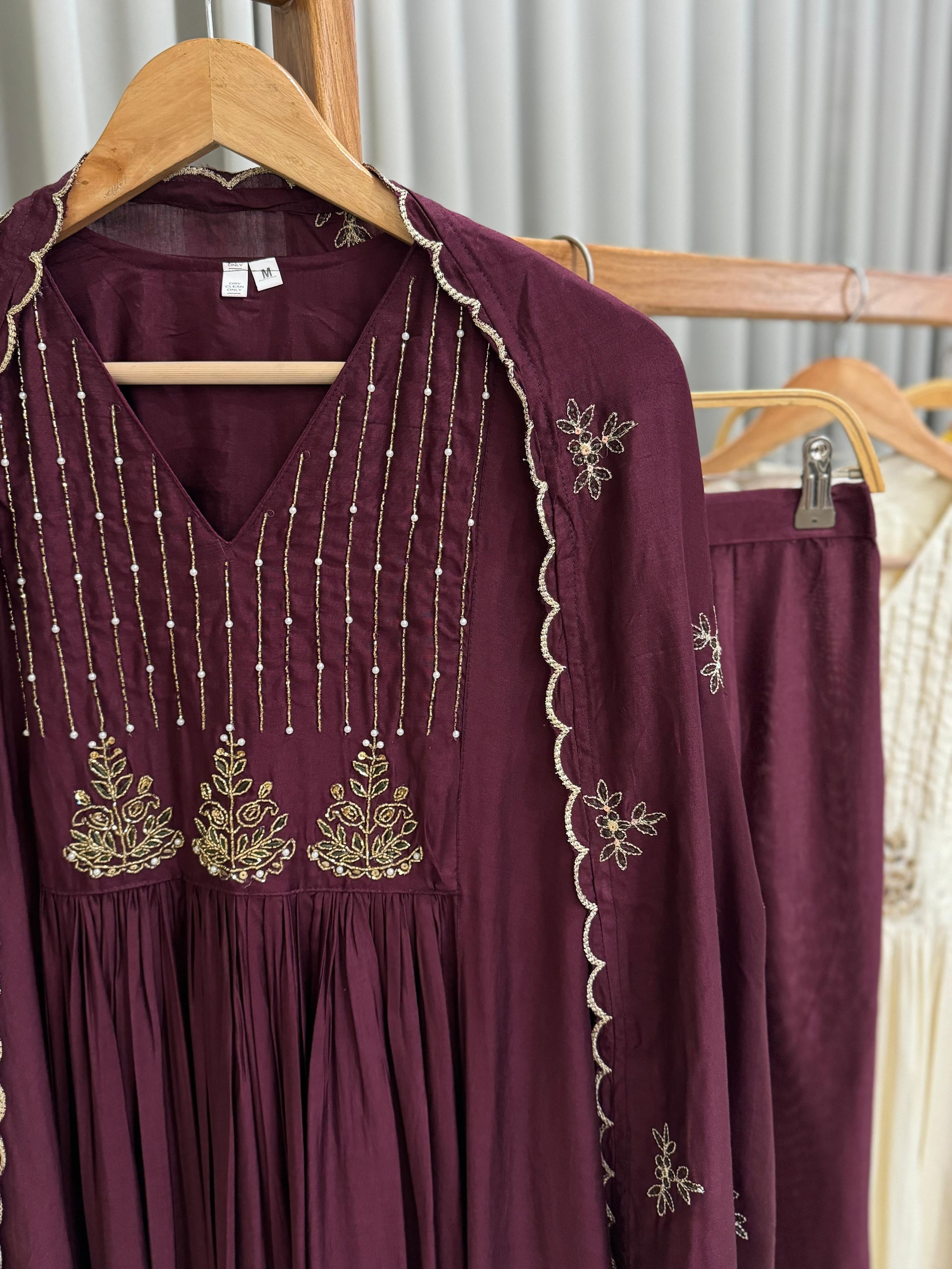 Handworked Anarkali pleated suit with scalloped dupatta