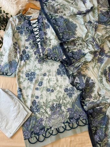 Floral neckline suit with dupatta