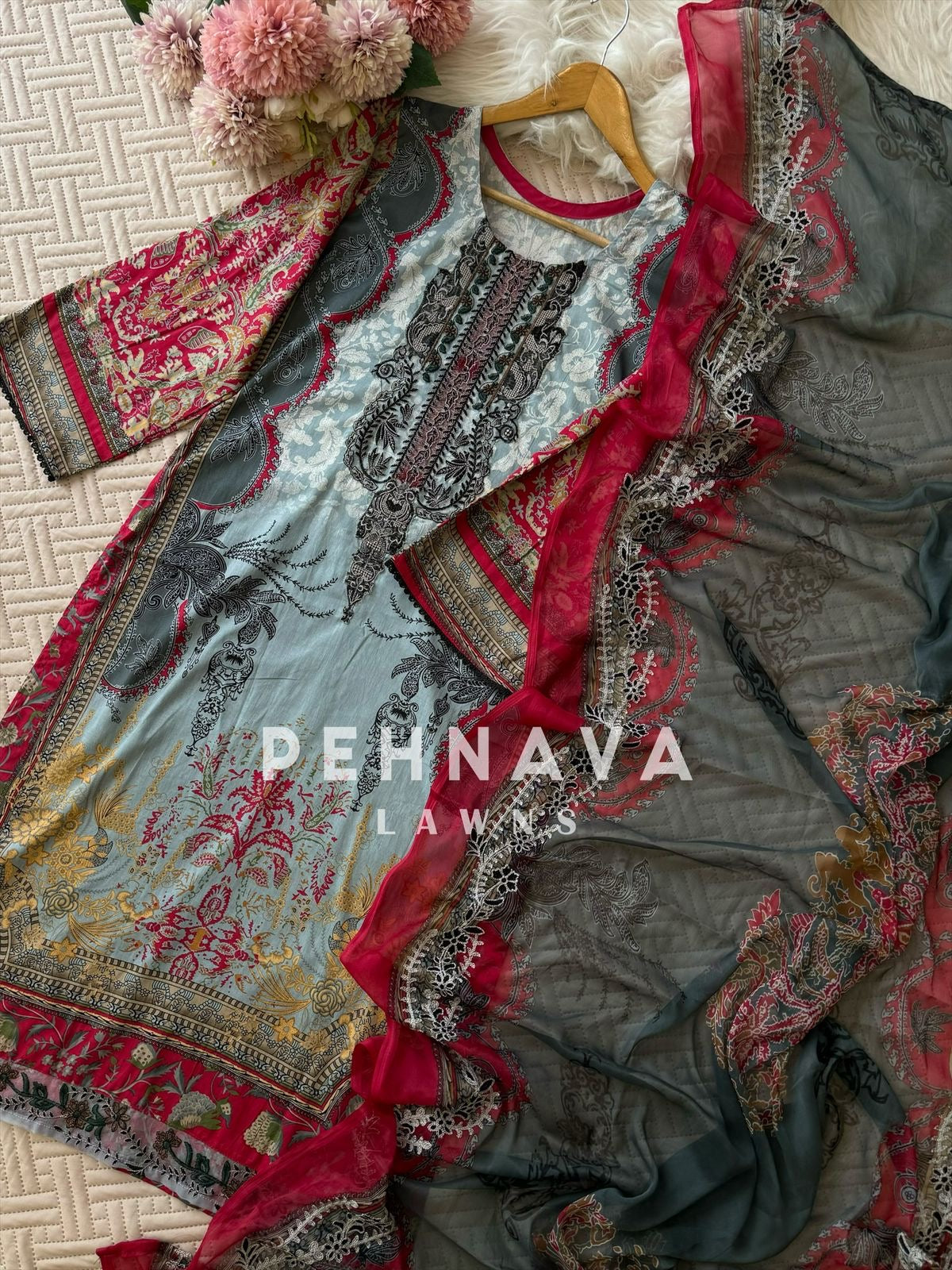 Intricate Floral Charmed Suit-Red(3525)