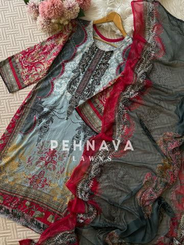 Intricate Floral Charmed Suit-Red(3525)