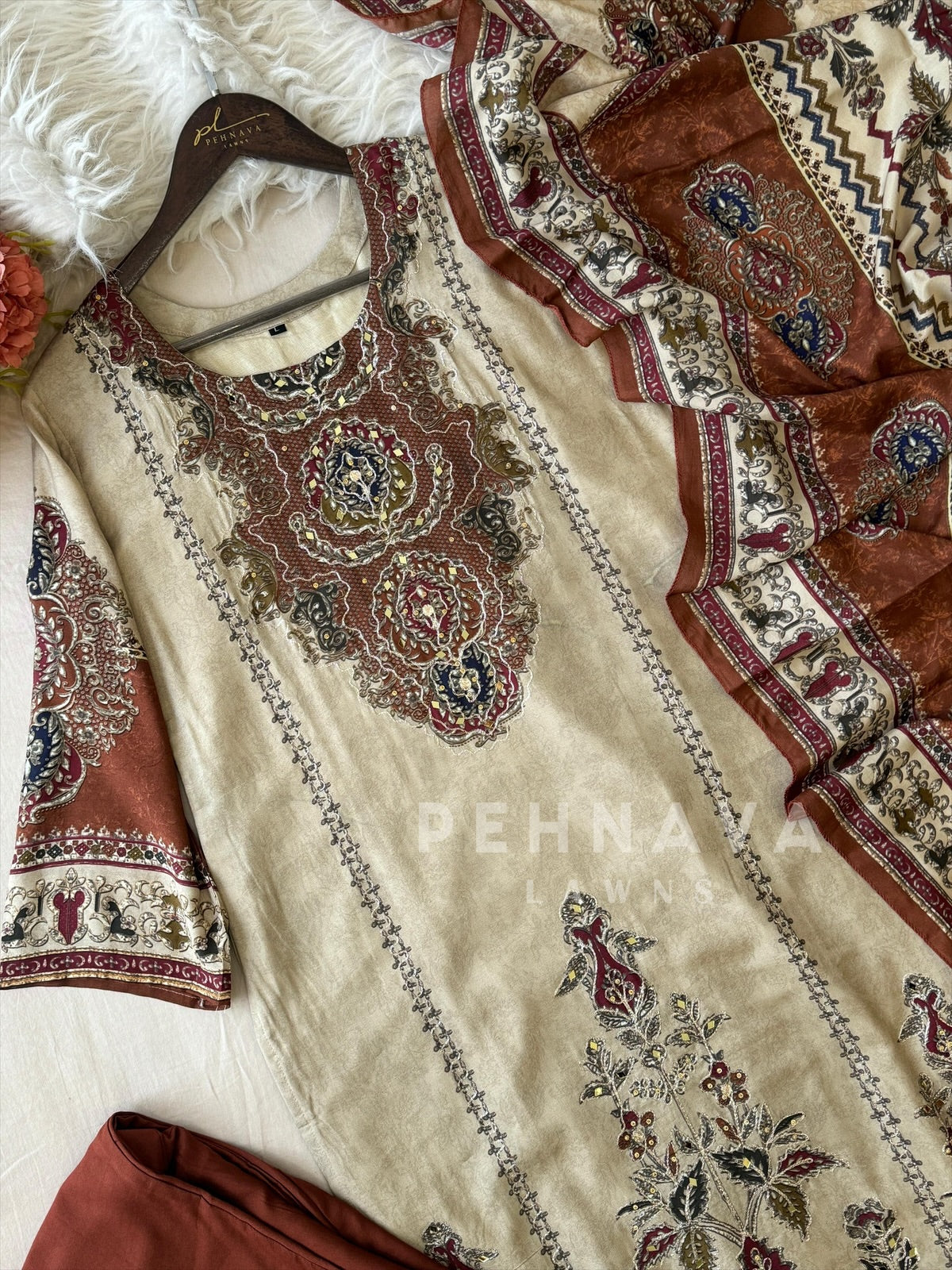 Beige Premium Muslin Suit