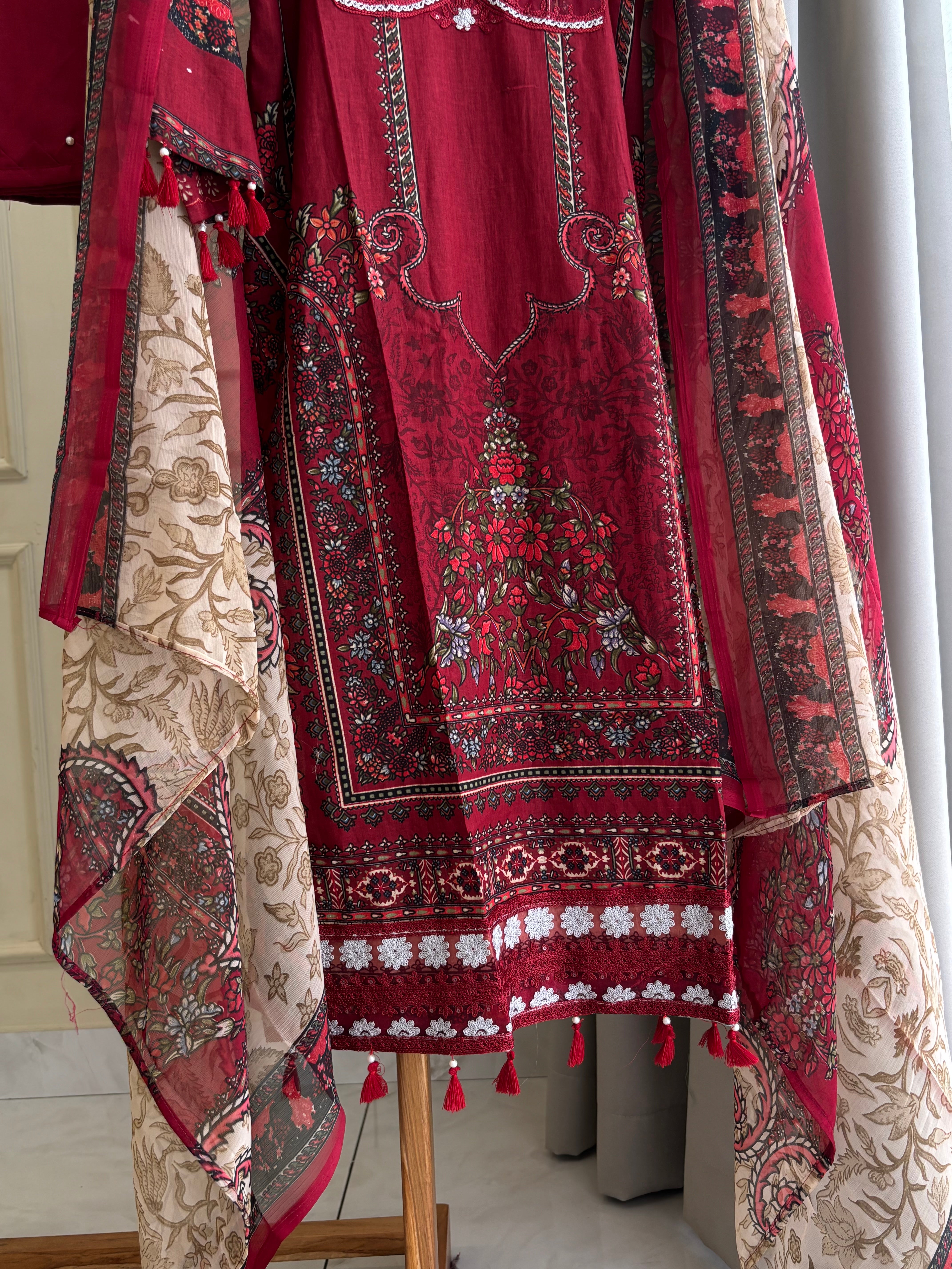 Red Printed Pakistani Salwar-1