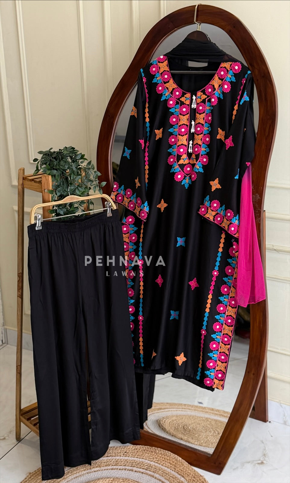 Black Multicolor Embroidered Suit Set LRC 377