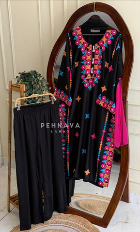 Black Multicolor Embroidered Suit Set LRC 377