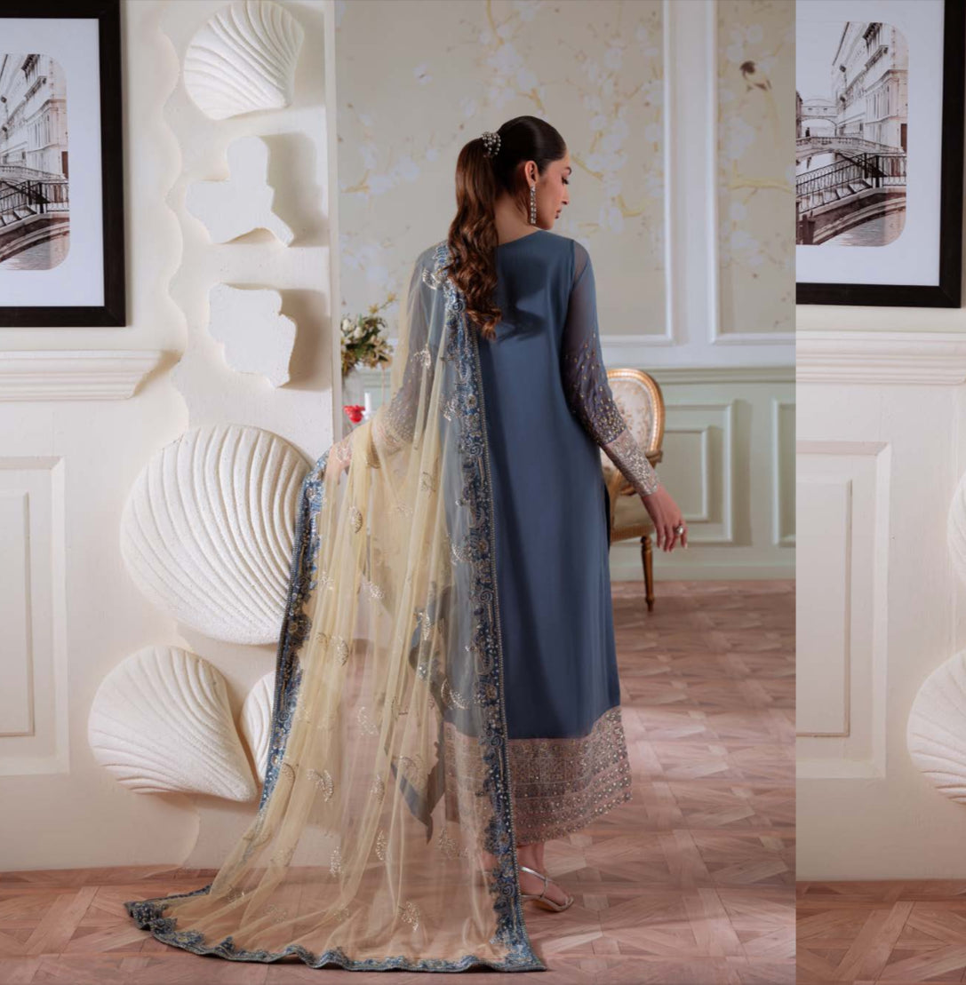 Midnight Bloom Chiffon Suit