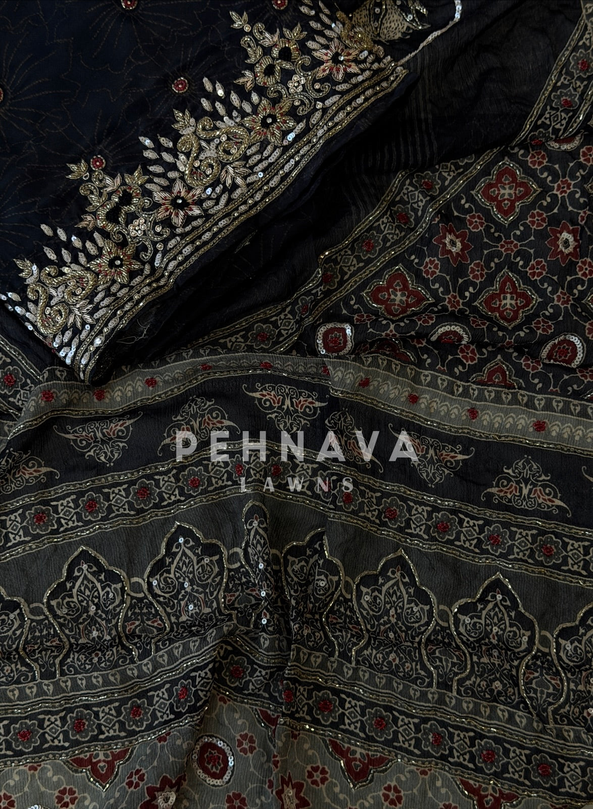 Ajrak Printed Handworked Unstitched Suit