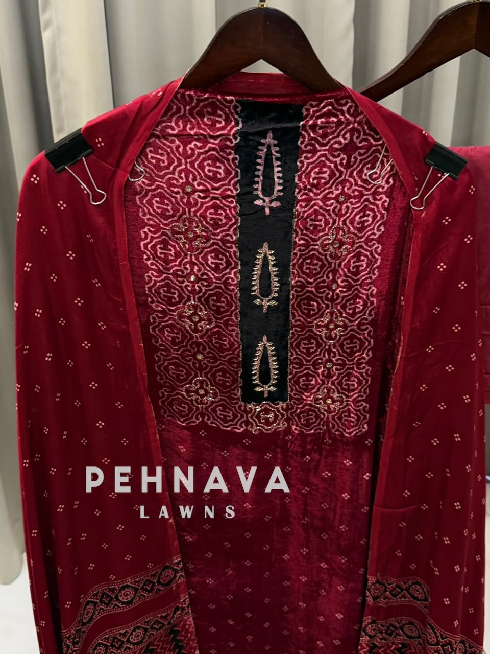 Velvet Ajrakh Printed Unstitched Suit
