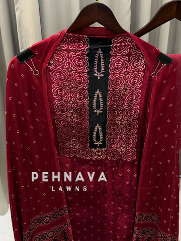 Velvet Ajrakh Printed Unstitched Suit