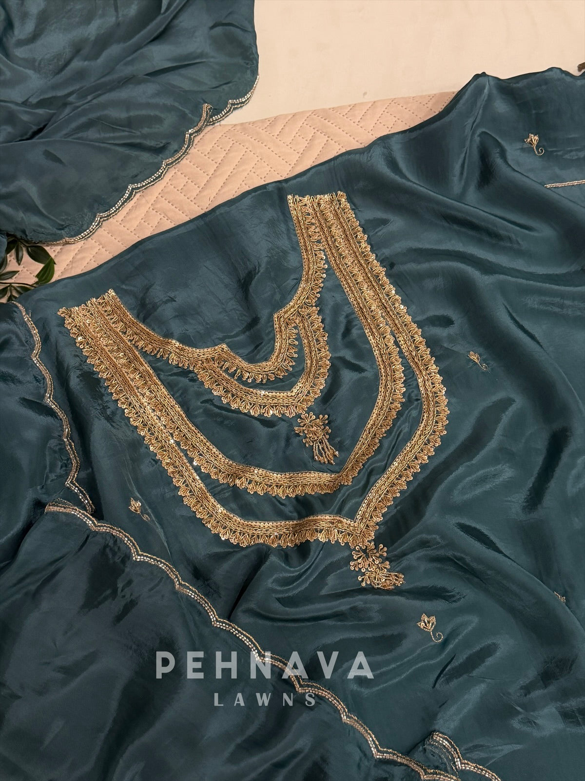 Premium Neck Emblished Unstitched Suit