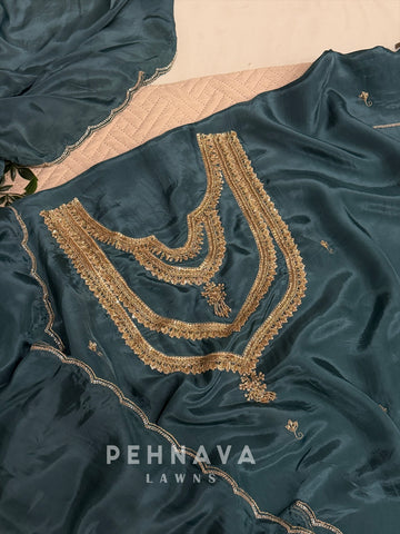 Premium Neck Emblished Unstitched Suit