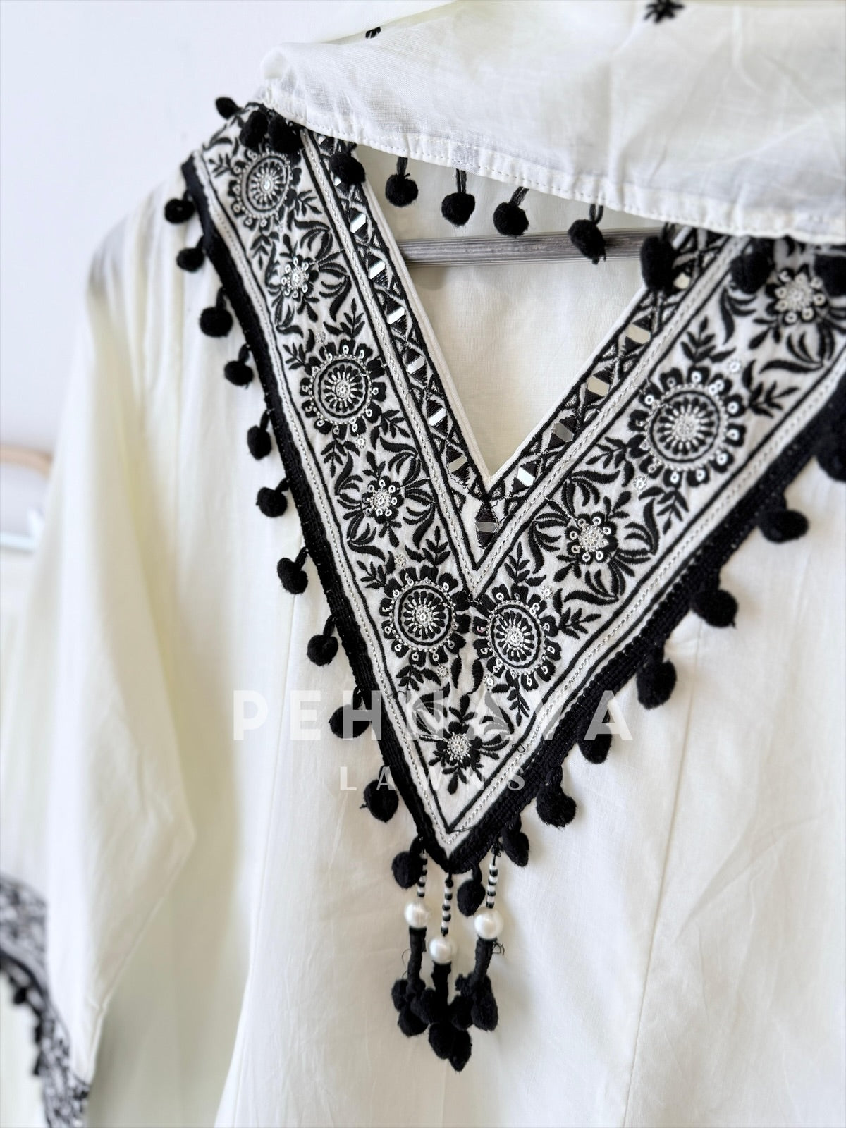 Cotton Embroidered Black’n white suit-12961