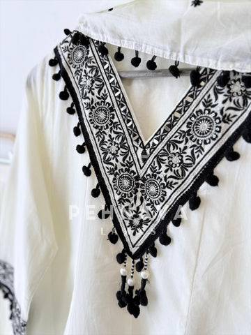 Cotton Embroidered Black’n white suit-12961