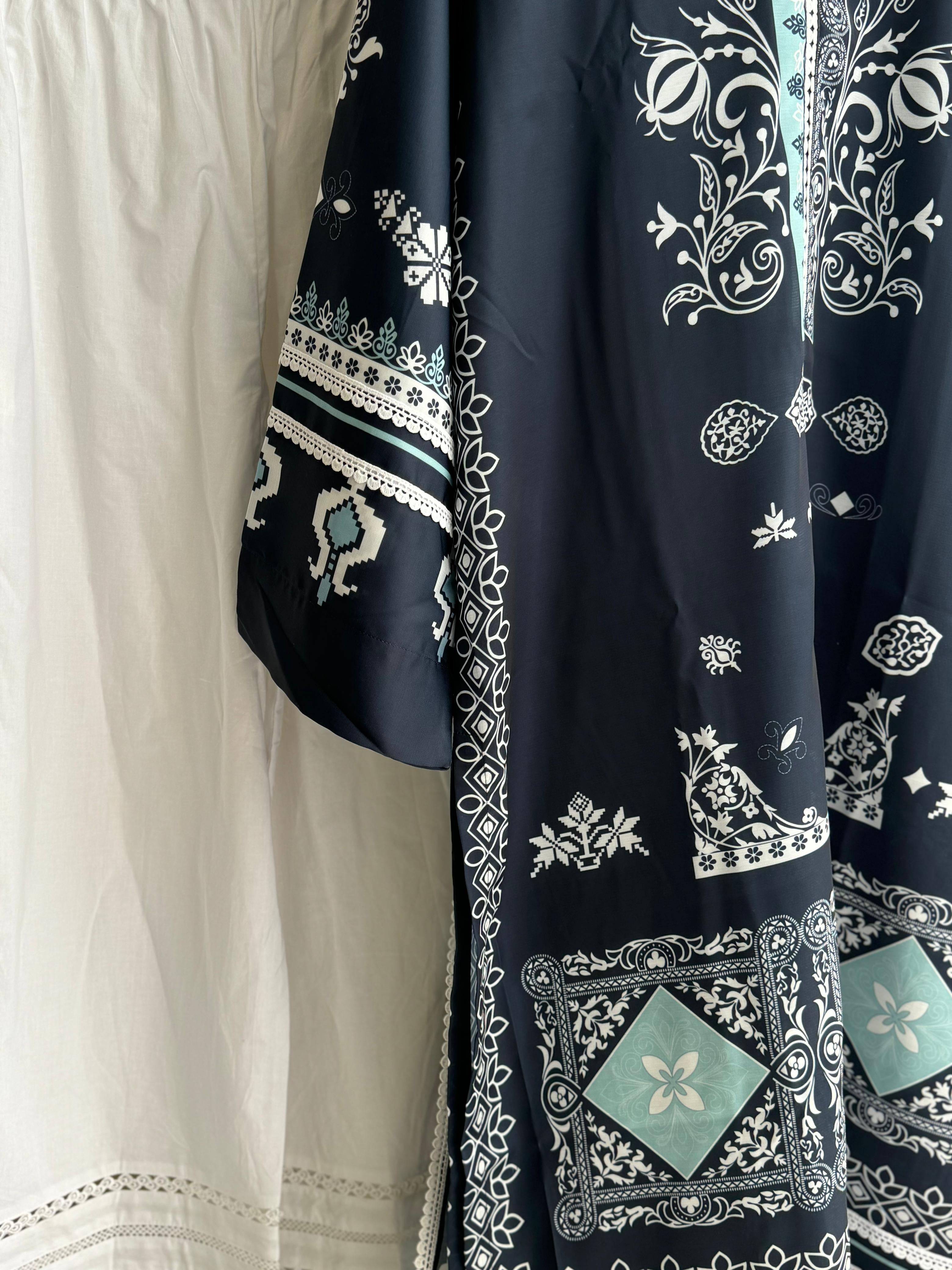 Premium Viscous Silk Denim Gray Tunic Set