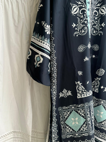 Premium Viscous Silk Denim Gray Tunic Set