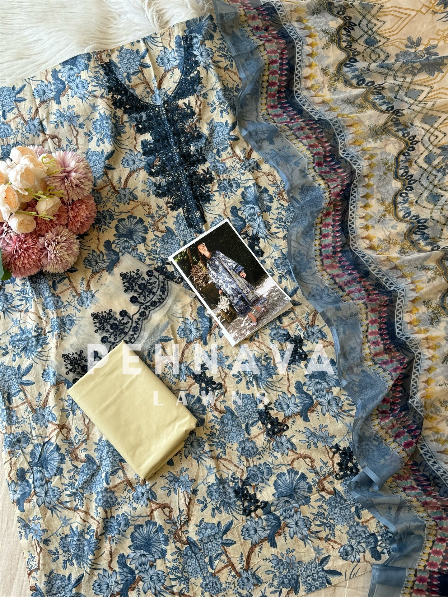 Floral embroidered cotton suit -1133