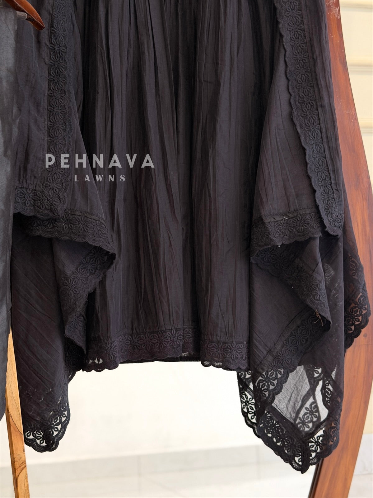 Pleated Yoke Lace-Trimmed Suit Set