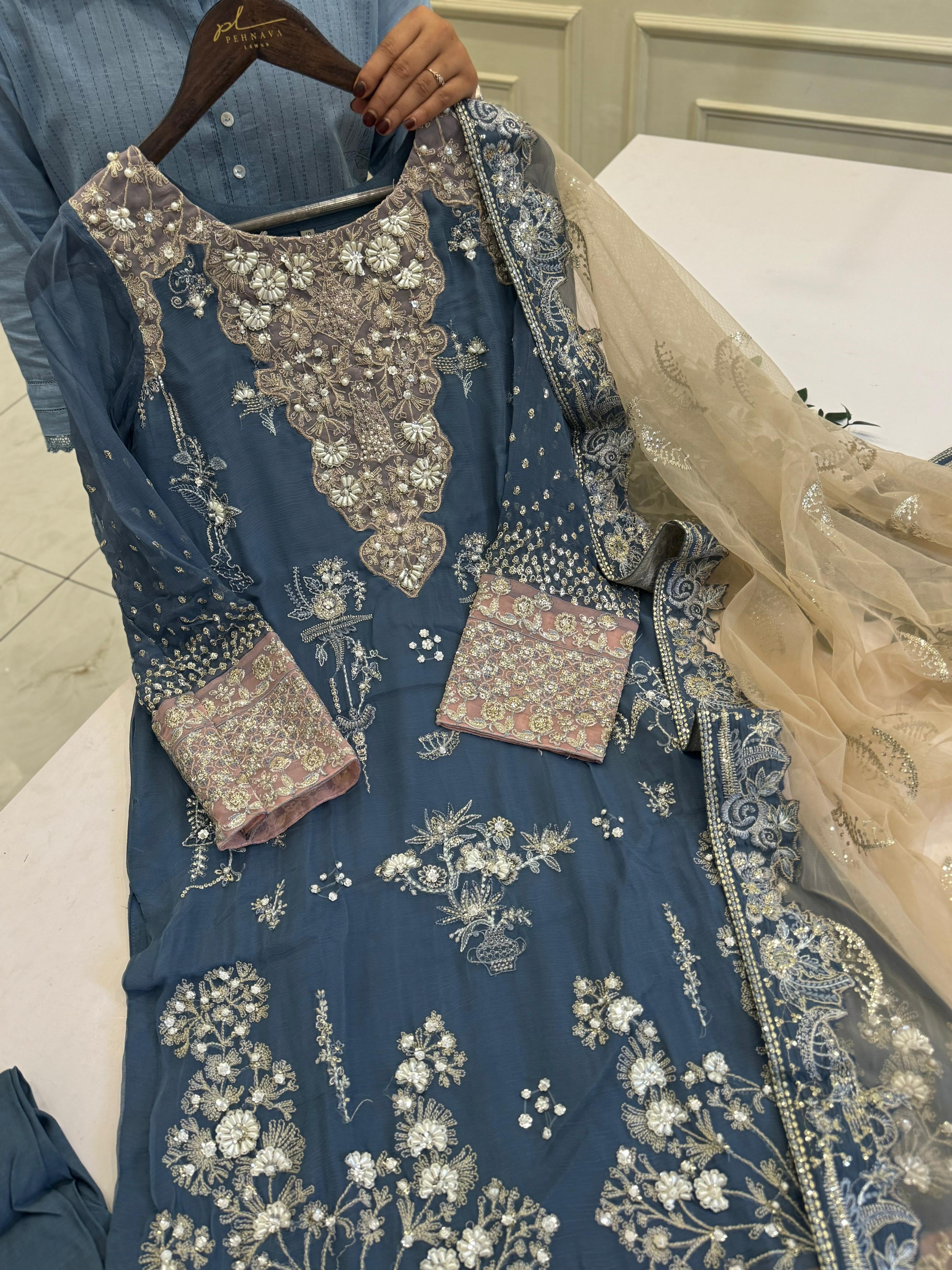 Midnight Bloom Chiffon Suit