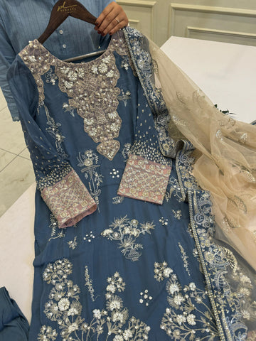 Midnight Bloom Chiffon Suit