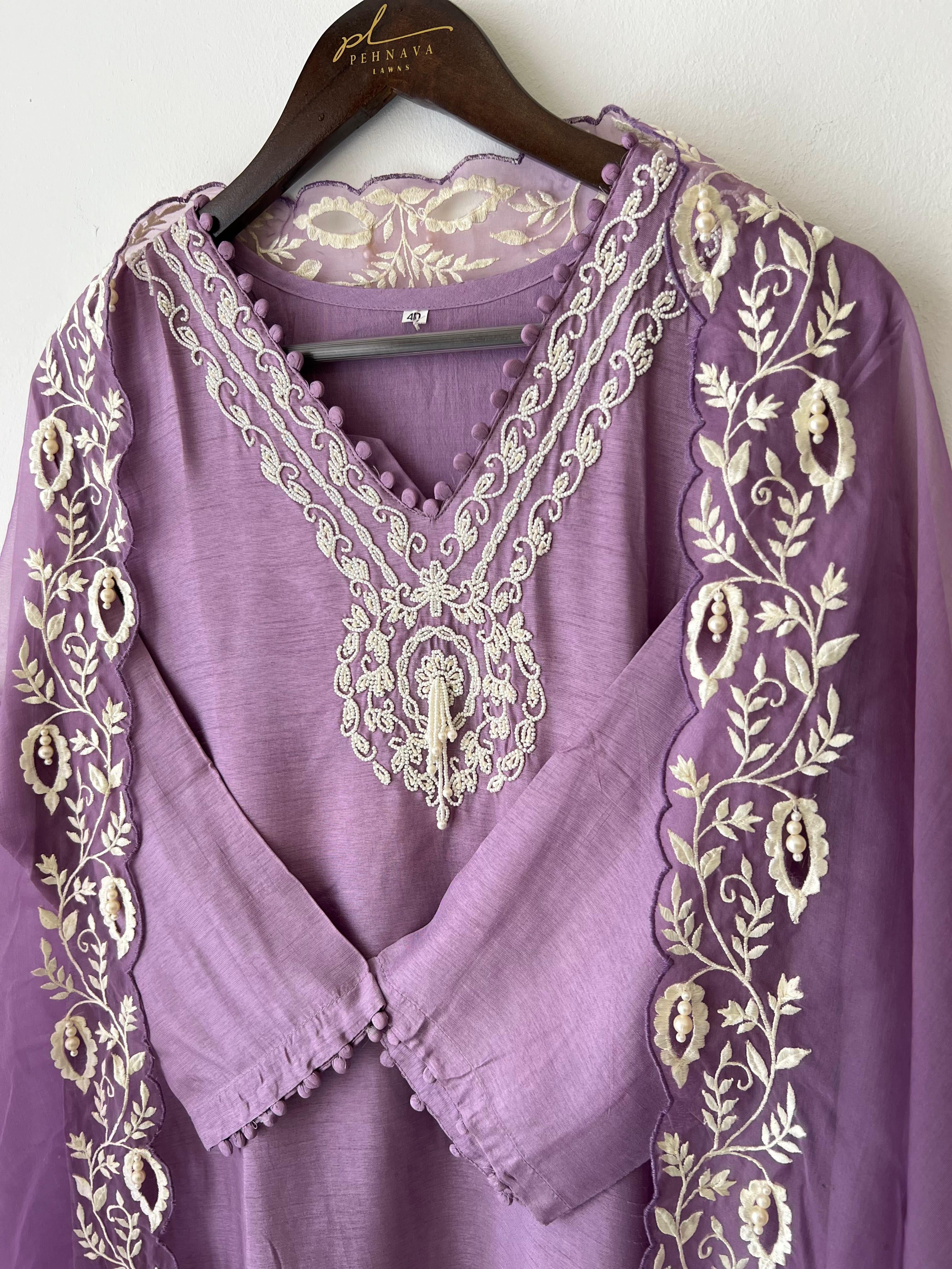 Dola silk ready to wear suit with neck detailing-color options available - Pehnava Lawns