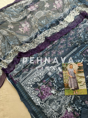 Printed casual suit with chiffon embroidered dupatta-1002